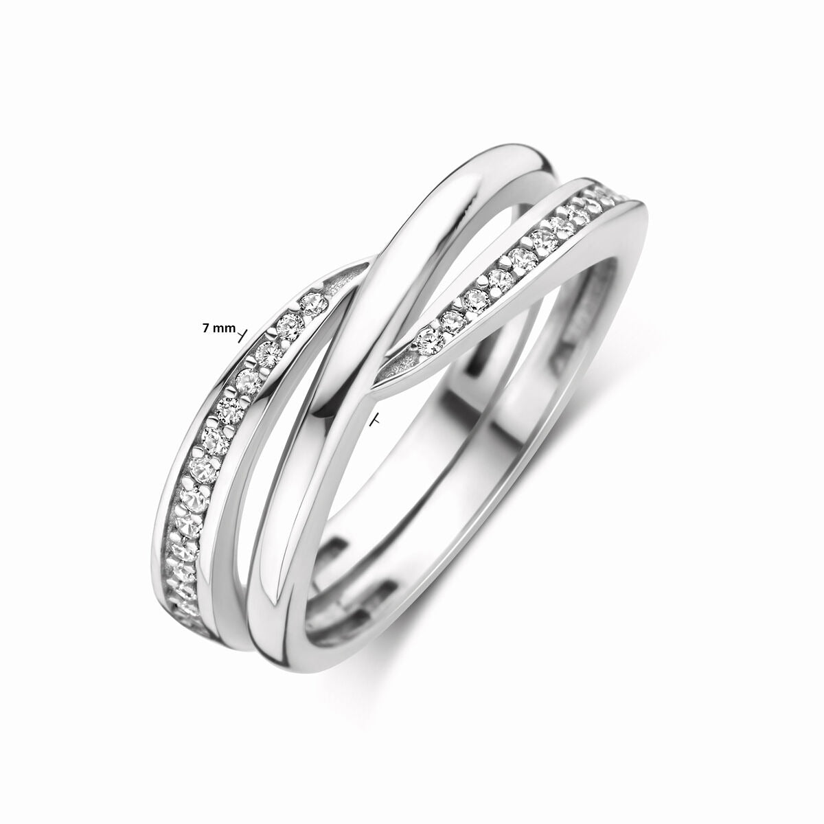 Silberring mit Zirkonia – Rhodiniertes 925er Silber, 7 mm breit
