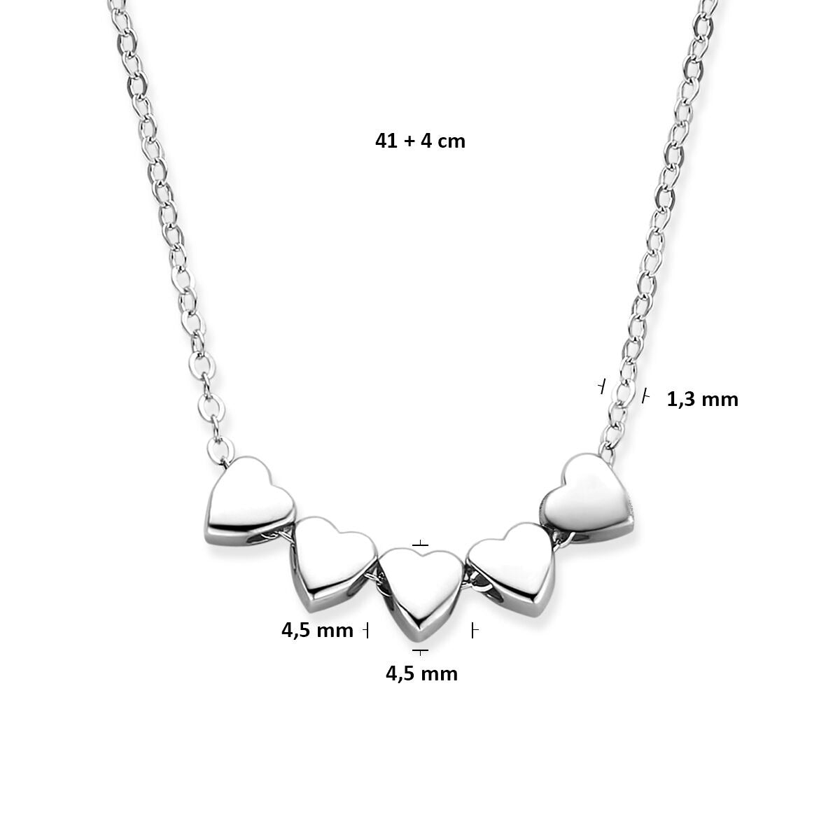 Rhodiniertes 925er Silbercollier mit 5 Herzen