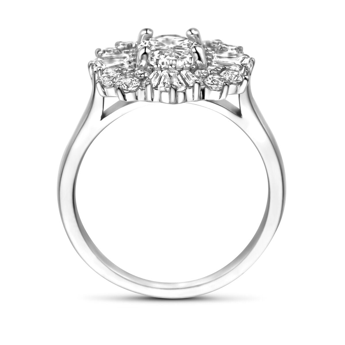 Damenring Silber mit ovalem Zirkonia – rhodiniertes 925er Silber, 14,5 mm breit