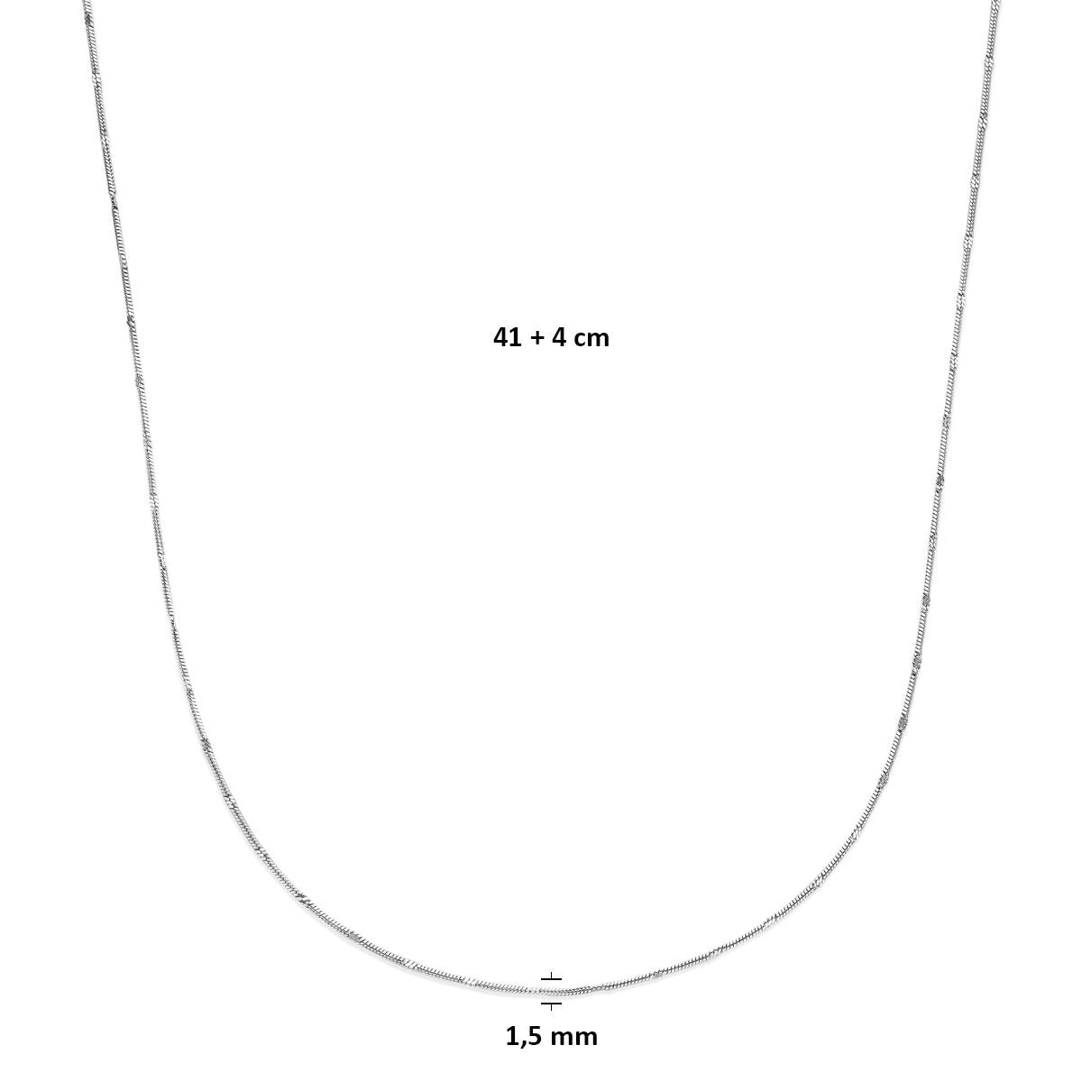 Silberkette ohne Anhänger – rhodiniertes Schlangencollier für Damen 1,5 mm 41 + 4 cm