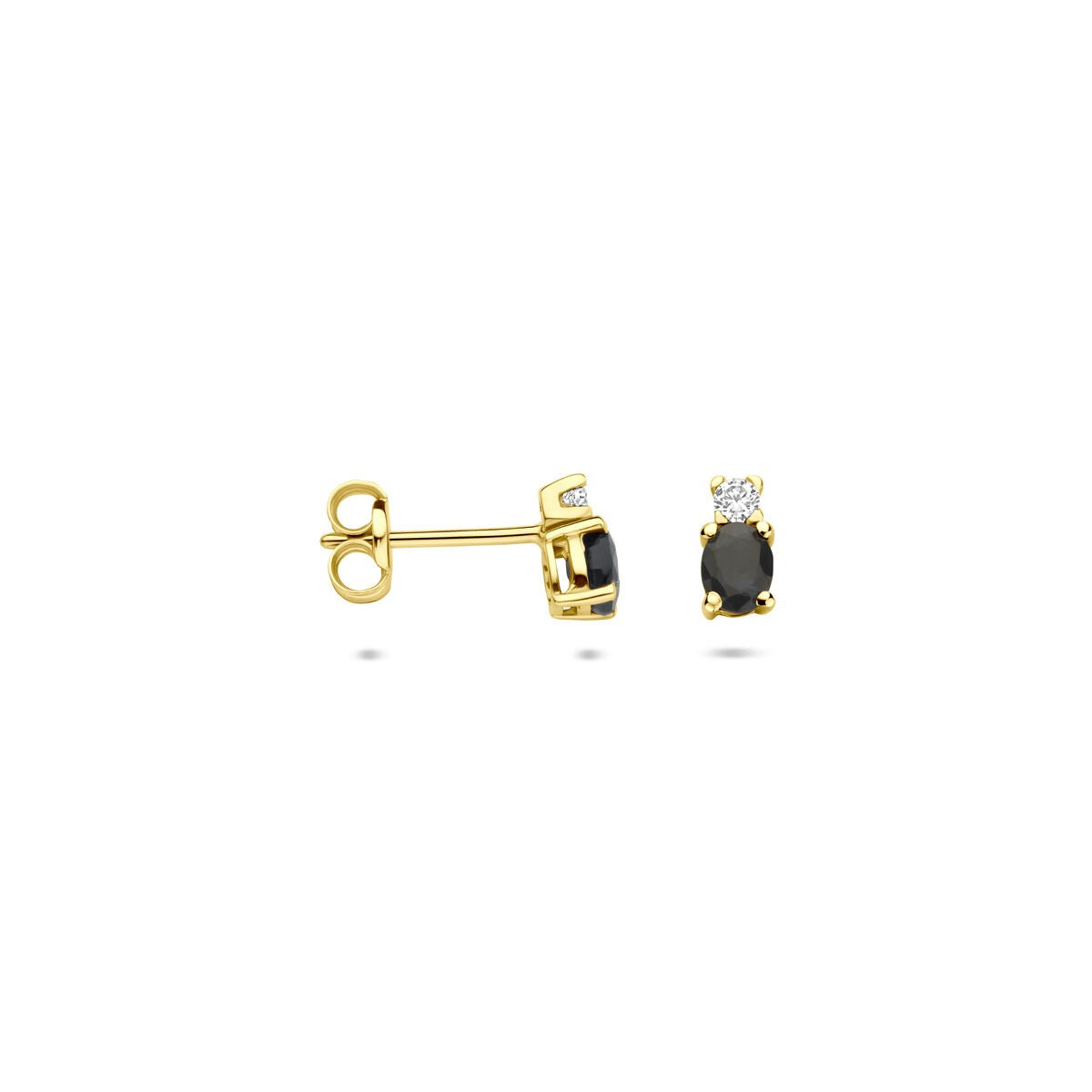 14 K Gelbgold-Ohrstecker mit Saphir und Zirkonia