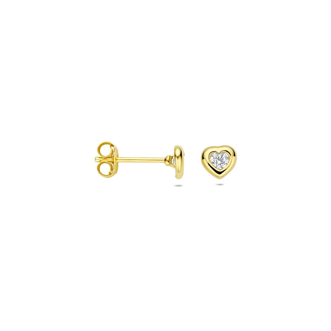 Ohrstecker Herz und Zirkonia 14K Gelbgold