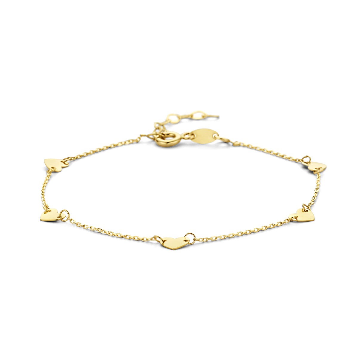 Armband aus 9 Karat Gelbgold mit herzförmigen Anhängern und feiner Gliederkette