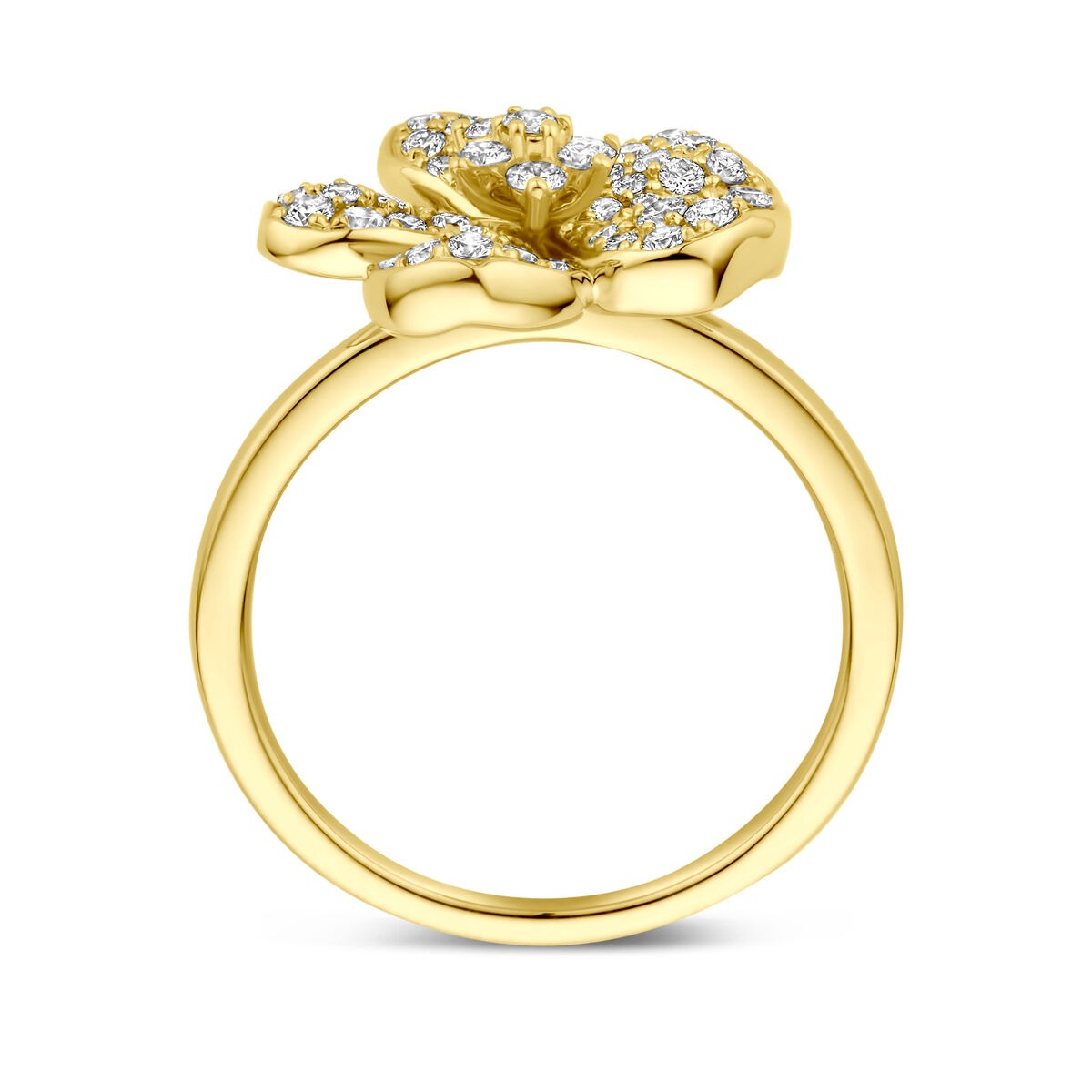 14k Gelbgold-Blumenring mit Diamant – Eleganz in Blüte für Damen