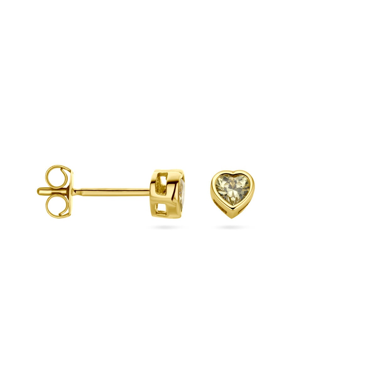 14k Gelbgold Kinder Ohrstecker mit rotem Zirkonia – Herzform 4x4mm