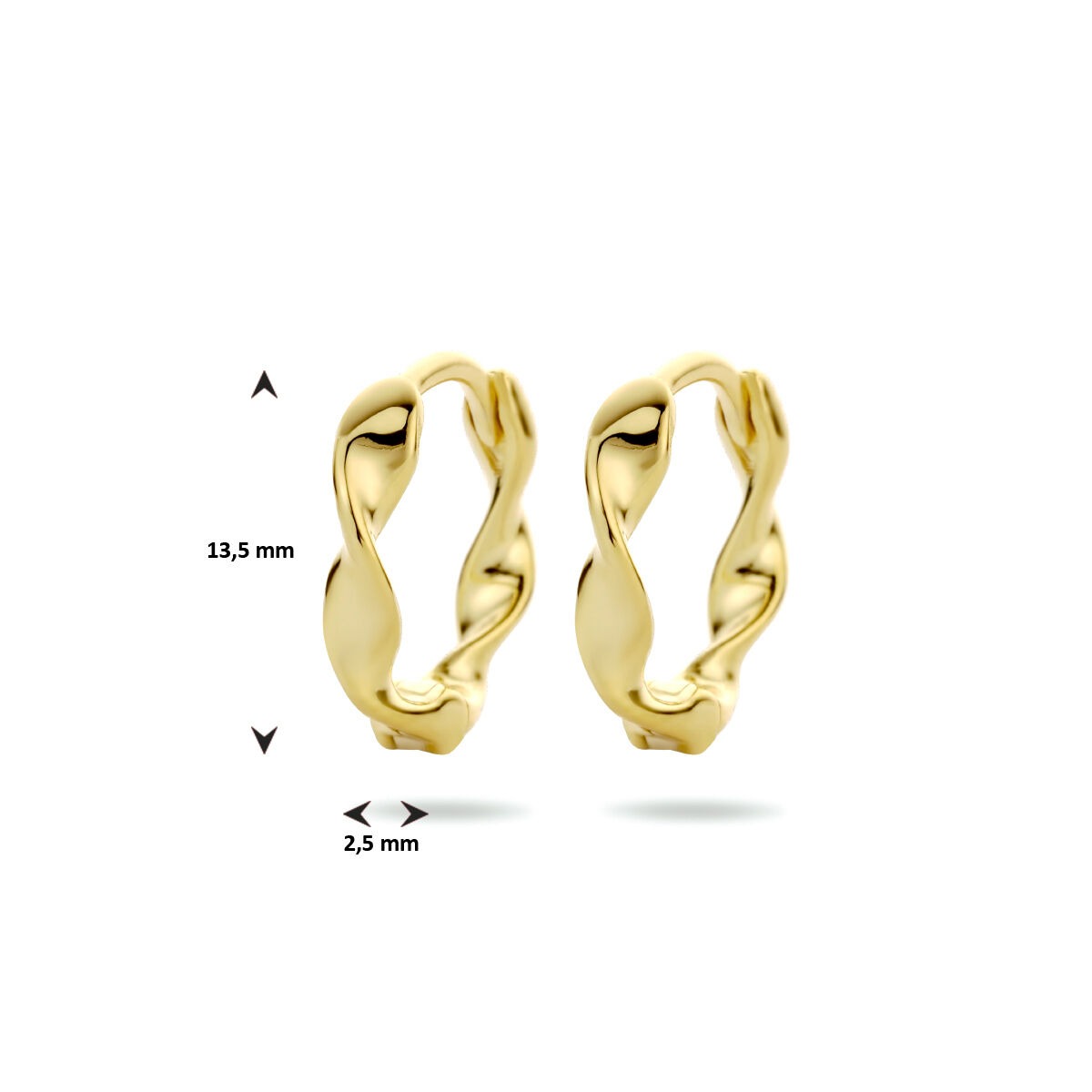 Vergoldete Klappohrringe Damen – Gelbgold auf 925er Silber, gedrehtes Design 13,5 mm