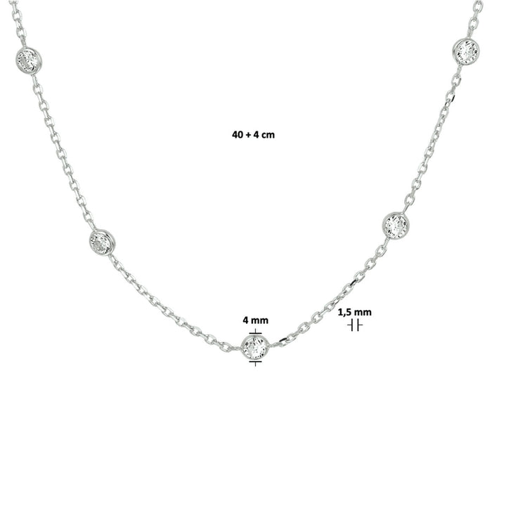 Zirkonia-Halskette 40 + 4 cm Silber rhodiniert