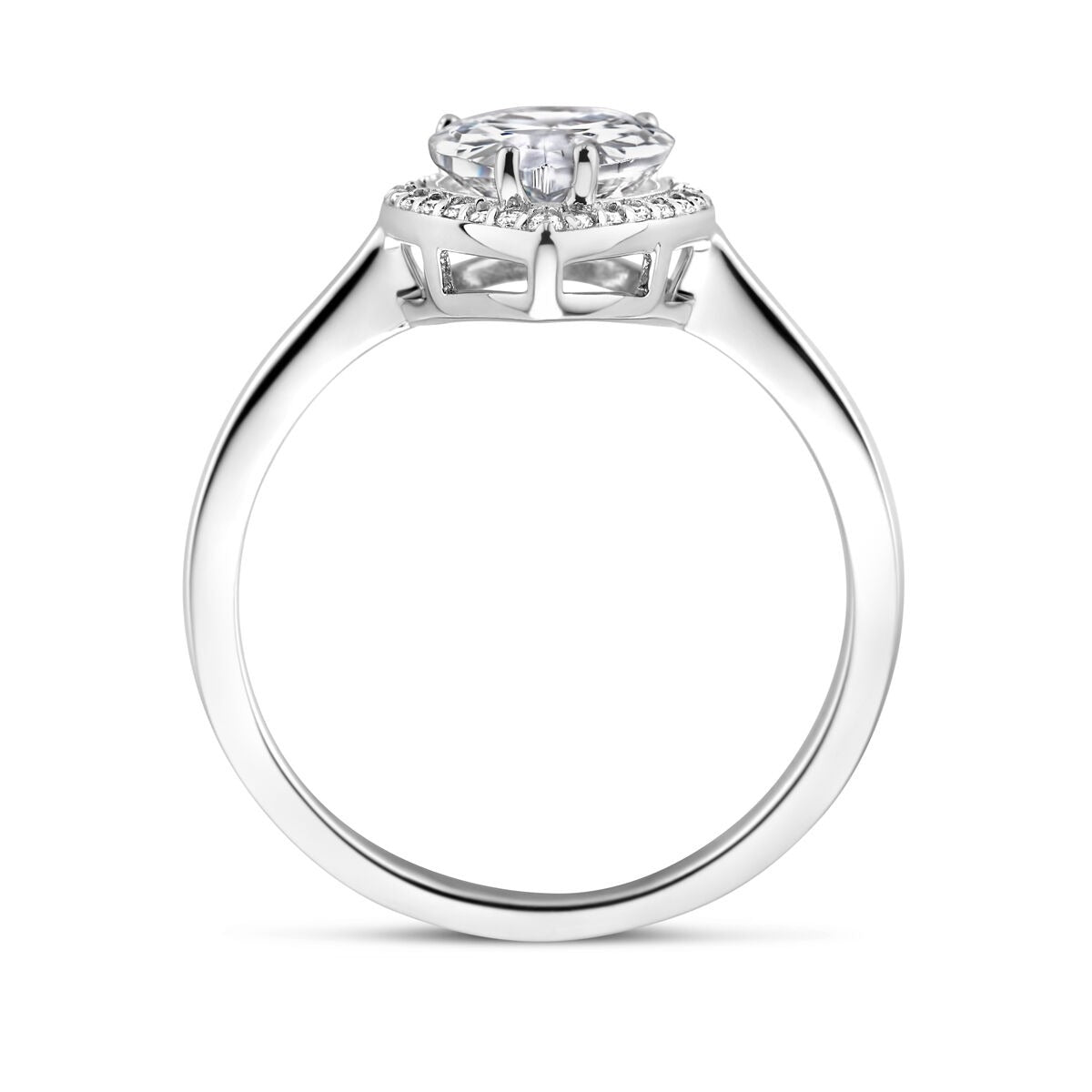 Rhodinierter Silberring mit birnenförmigem Zirkonia – 11 mm breit