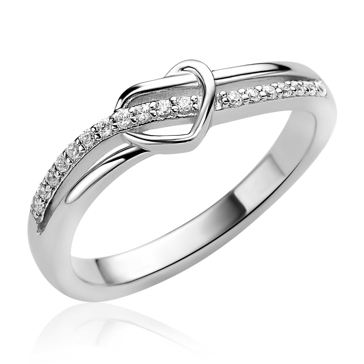 Ring aus Silber mit Zirkonia, schmaler Band mit Herzdetail und funkelnden Steinen