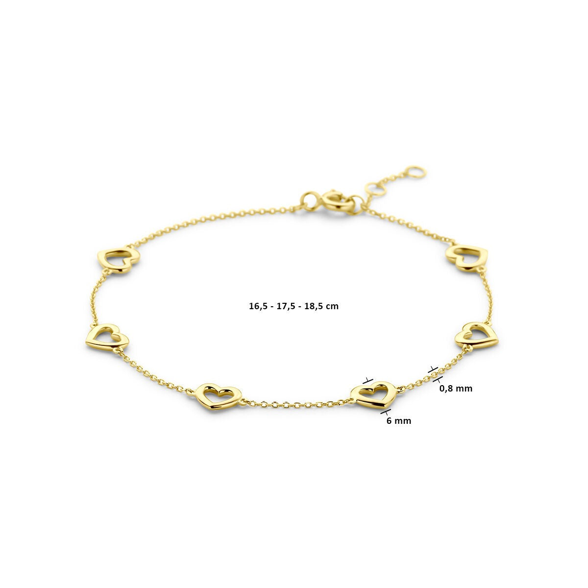 14 K Gelbgold-Armband mit Herzen – verstellbar