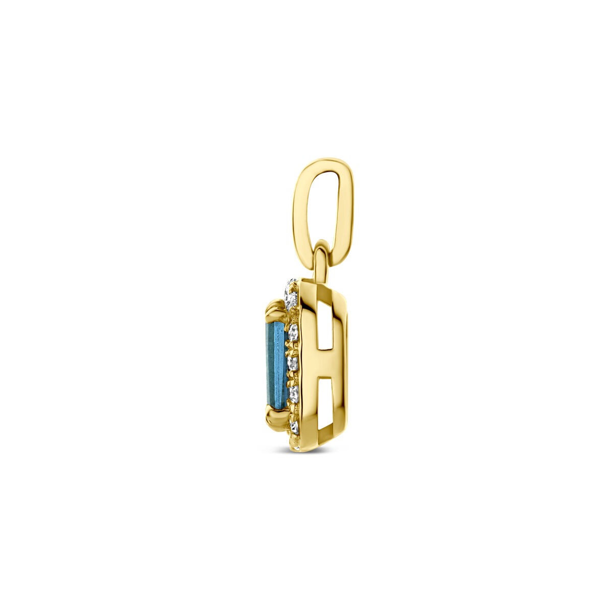 14k Gelbgoldanhänger mit London Blue Topas und im Labor gezüchtetem Diamanten