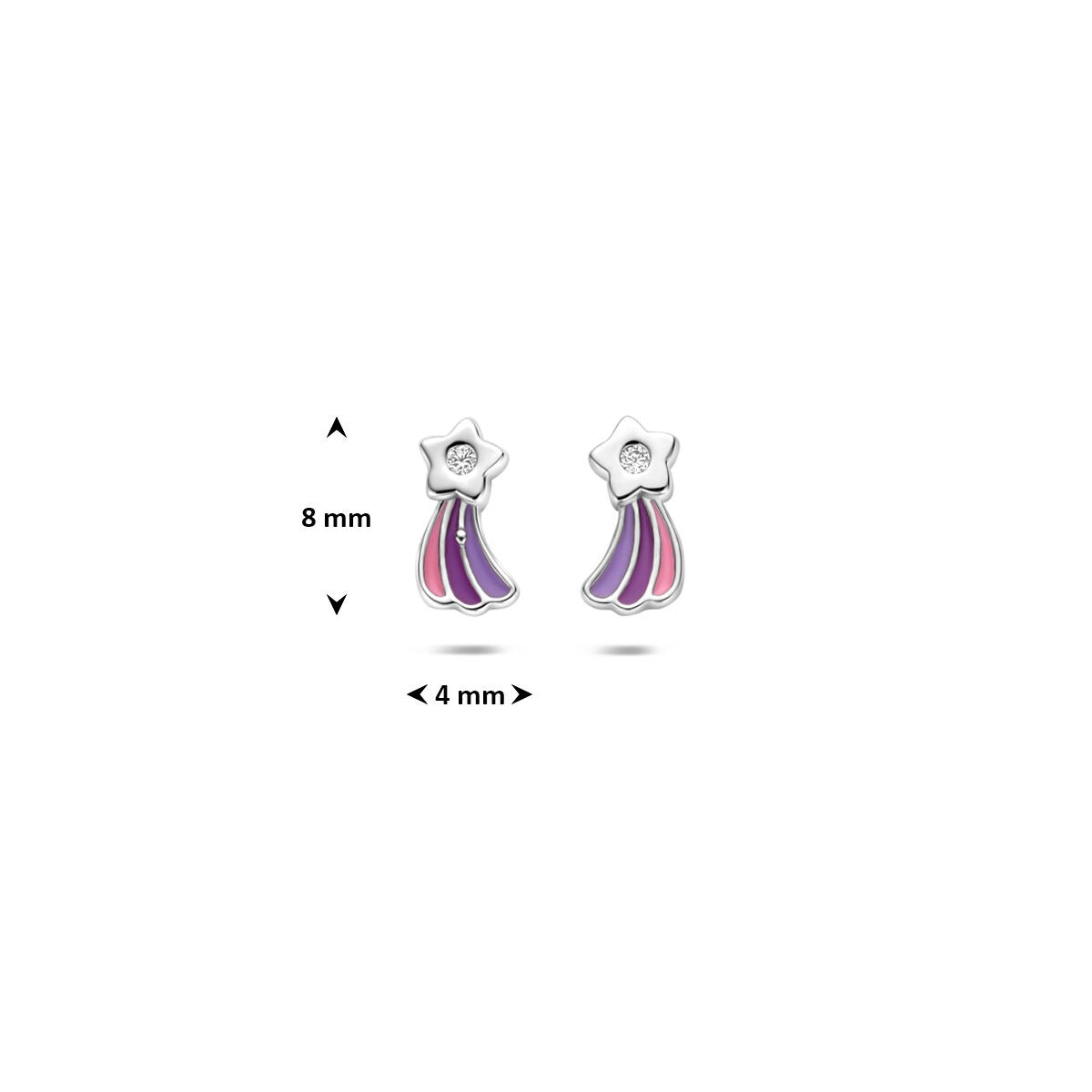 Rhodinierte Kinderohrstecker aus 925er Silber Sternschnuppe mit Zirkonia und Emaille