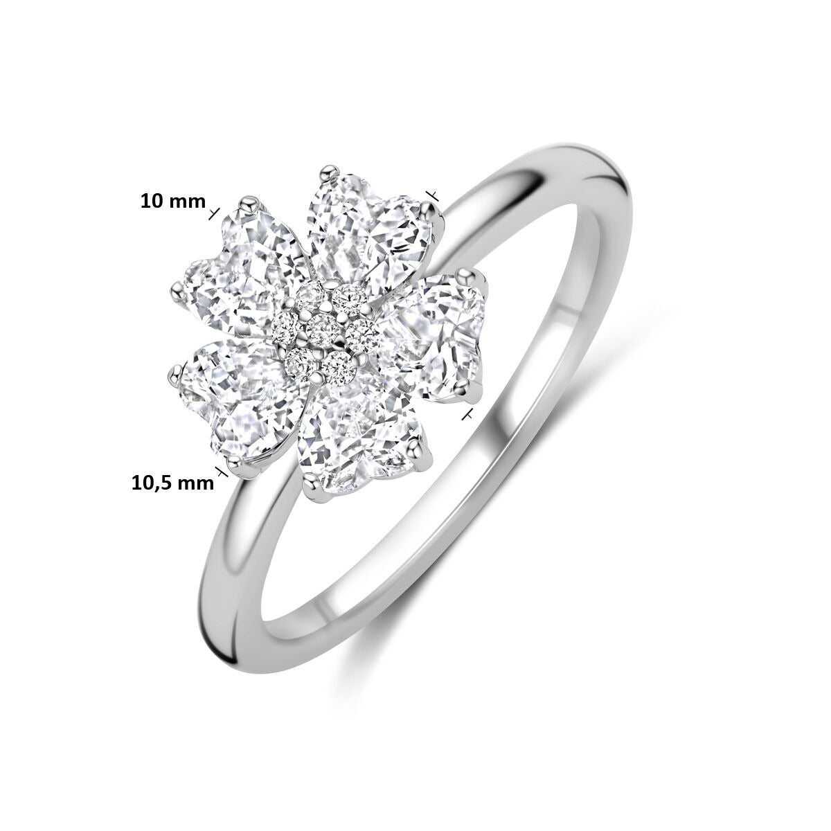 Rhodinierter Damenring aus Silber mit herzförmigem Zirkonia – 10 x 10,5 mm