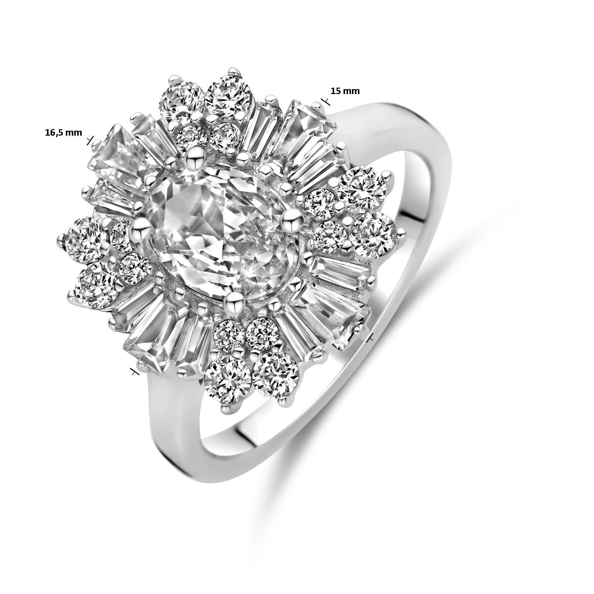 Damenring Silber mit ovalem Zirkonia – rhodiniertes 925er Silber, 14,5 mm breit