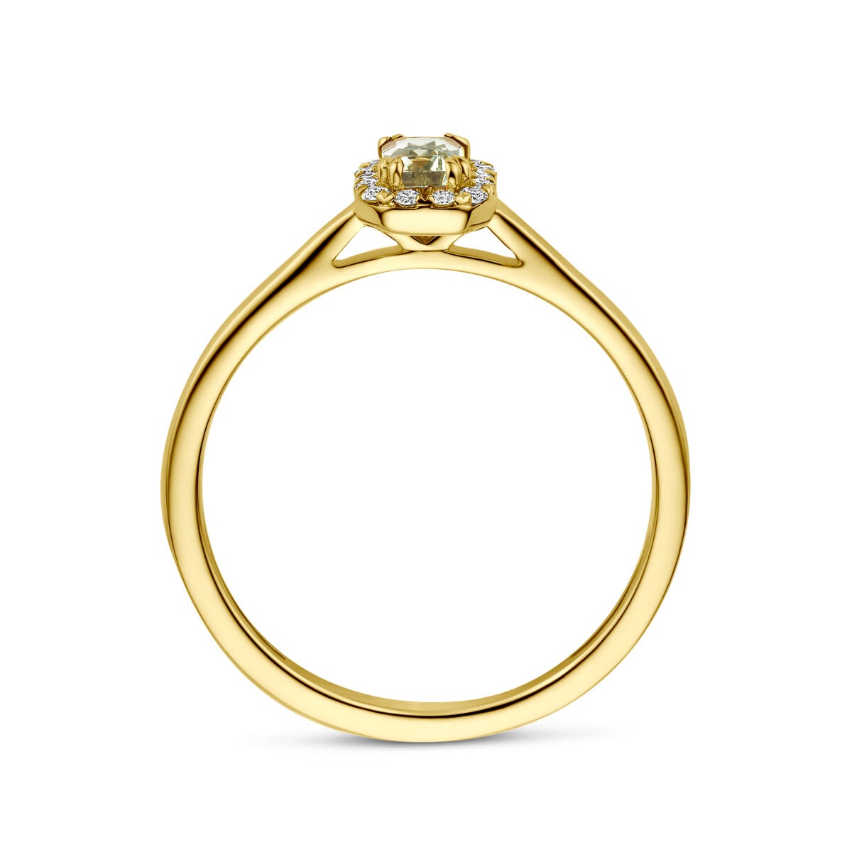 14K Gelbgold Entourage Ring mit grünem Amethyst und Labor-Diamant