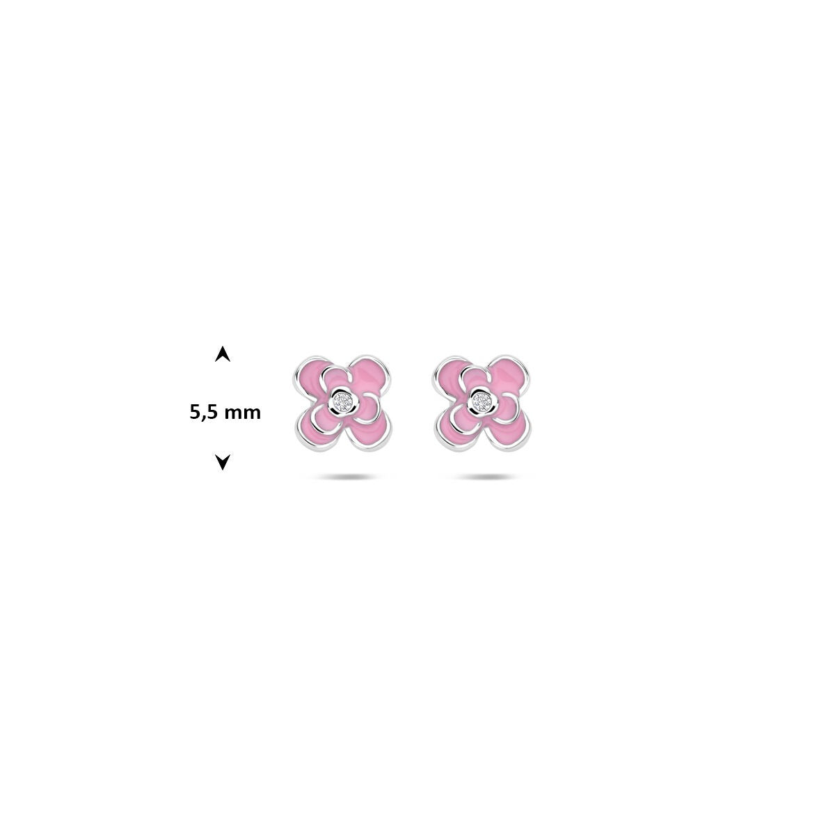 Silberne Ohrstecker mit Zirkonia und rosa Emaille – Blumendesign