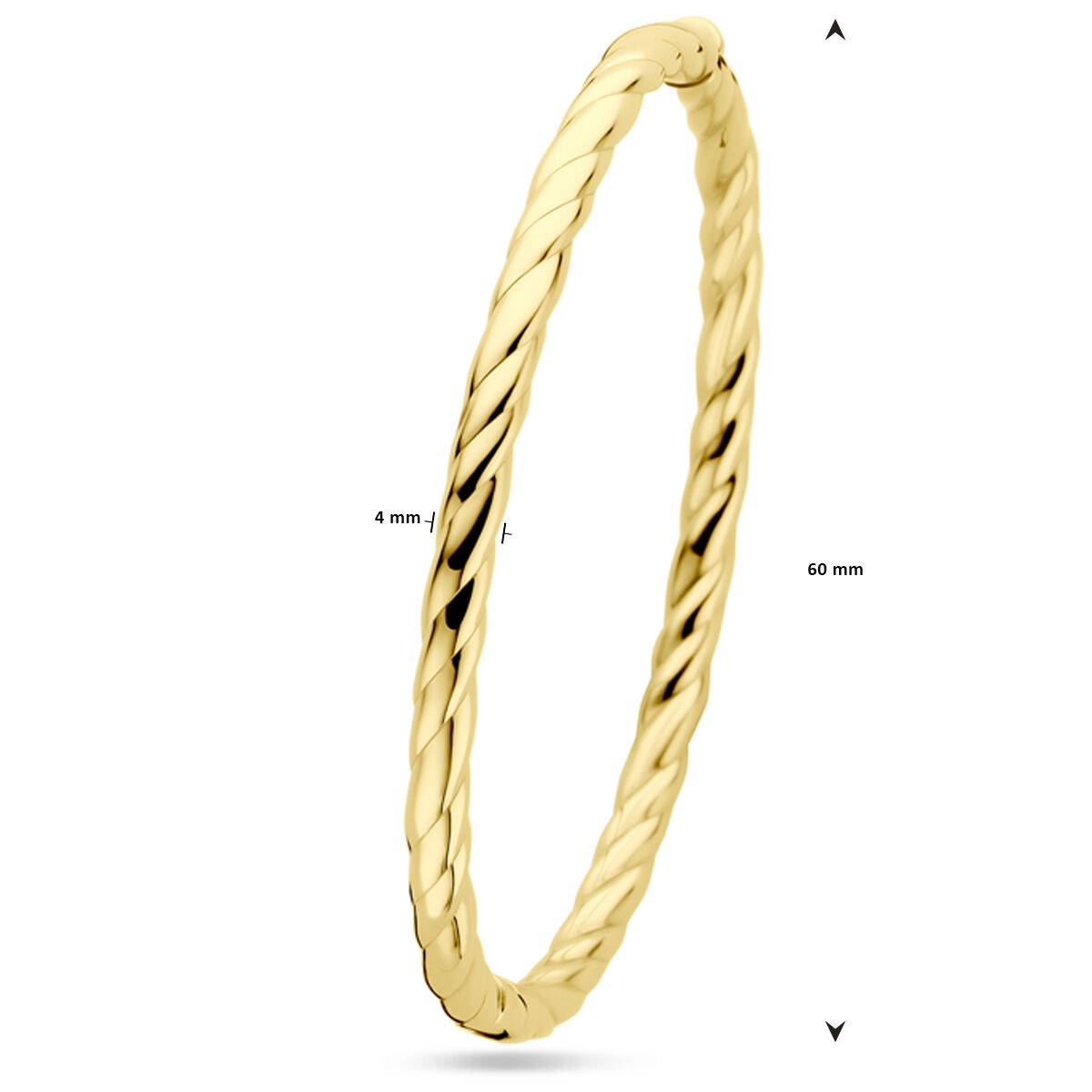 14-karätiger Gelbgold-Armreif mit gedrehtem Rohr – 4 mm breit, 60 mm Durchmesser