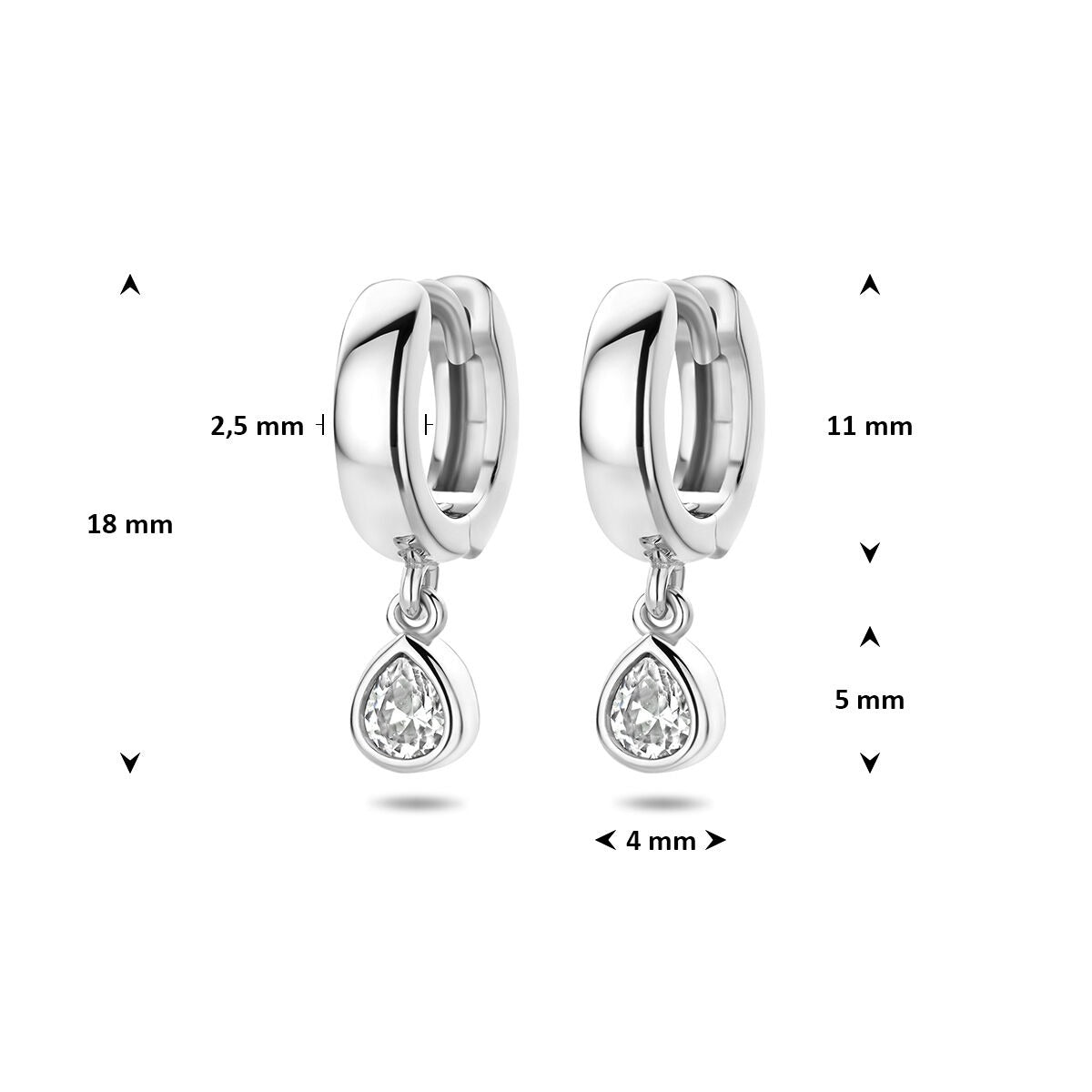 Rhodinierte 925er Silber Klappcreolen mit tropfenförmigem Zirkonia