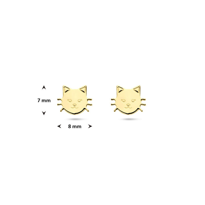 14k Geelgouden kinder oorknoppen katje 7 mm