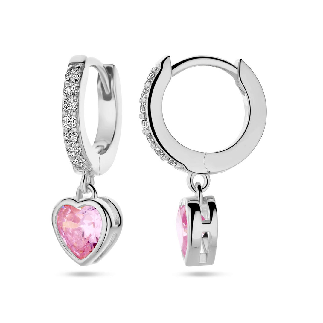 Ohrringe Herz rosa und weiß Zirkonia Silber rhodiniert