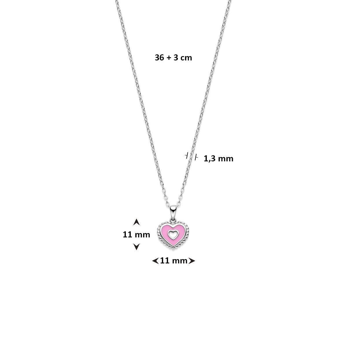 Silberkette mit Herzchen – rhodiniertes Kindercollier 36 + 3 cm