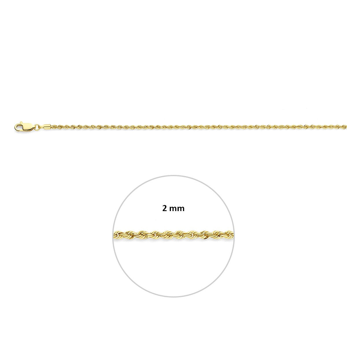 9 Karat Gelbgold Collier für Damen mit Kordelkette – 2 mm breit