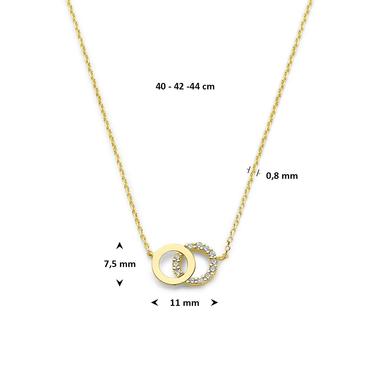 9 Karat Gelbgoldfarbene Damen Halskette mit Zirkonia – verstellbar bis 44 cm