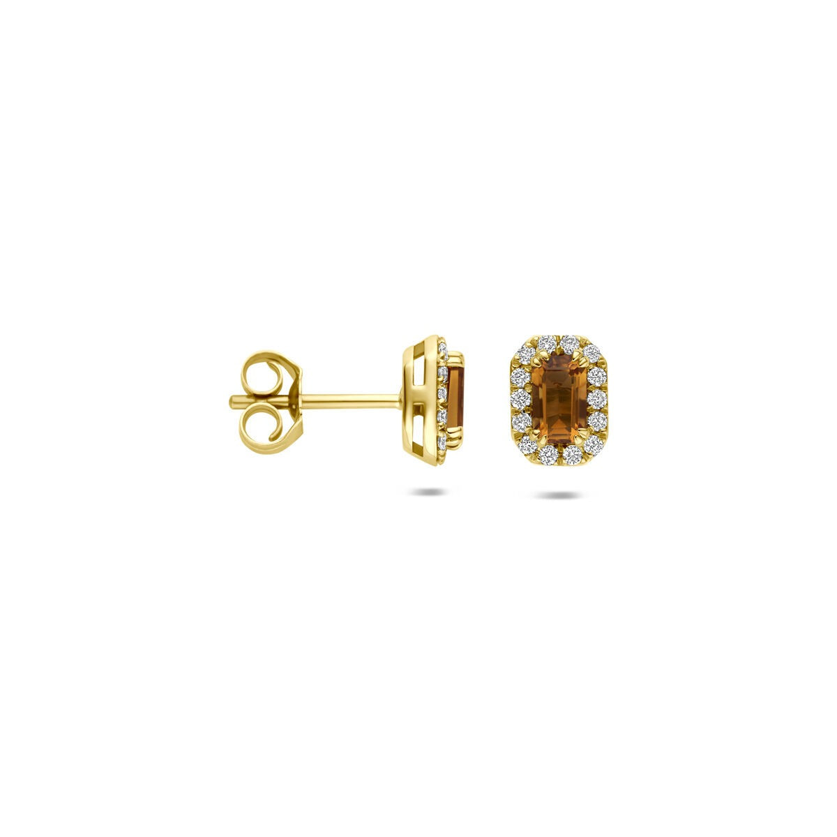 14k Gelbgold-Ohrstecker mit Citrin und im Labor gezüchtetem Diamant
