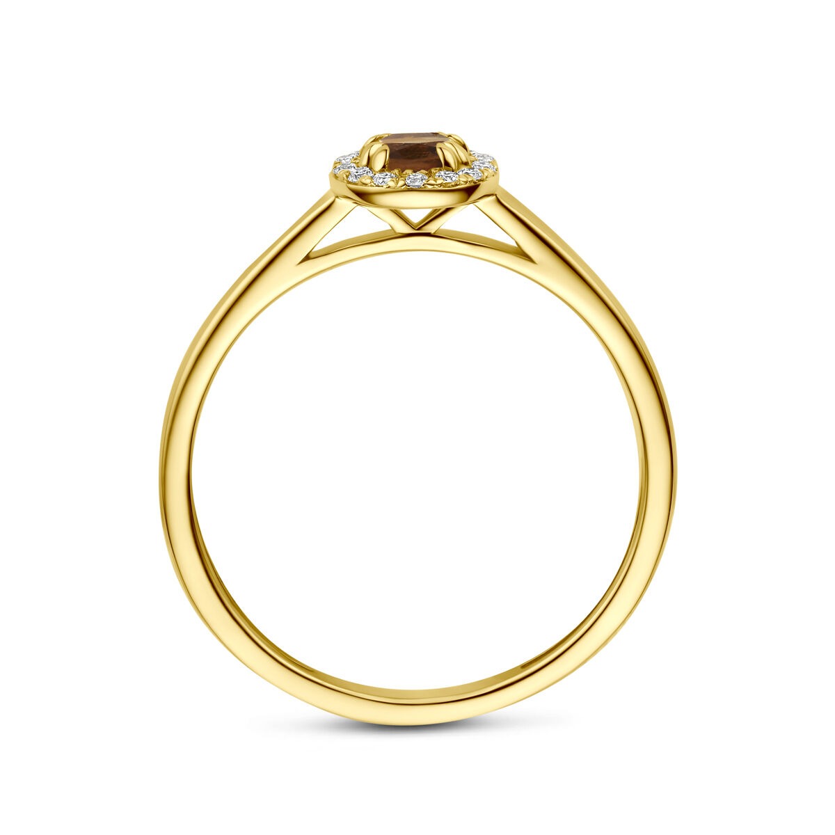 14k Gelbgoldring mit Citrin und im Labor gezüchtetem Diamanten