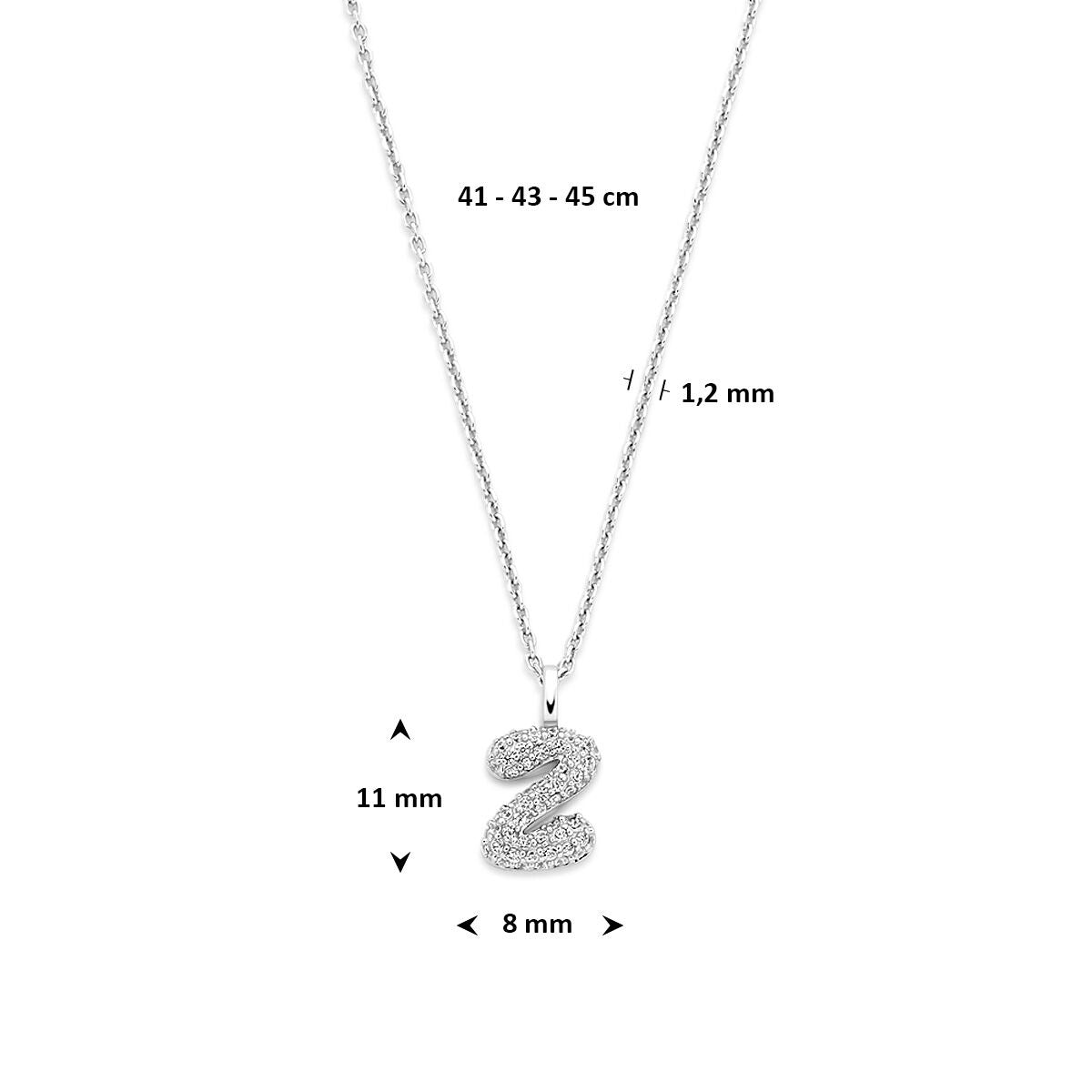 Halskette Buchstabe Zirkonia 41 - 43 - 45 cm Silber rhodiniert