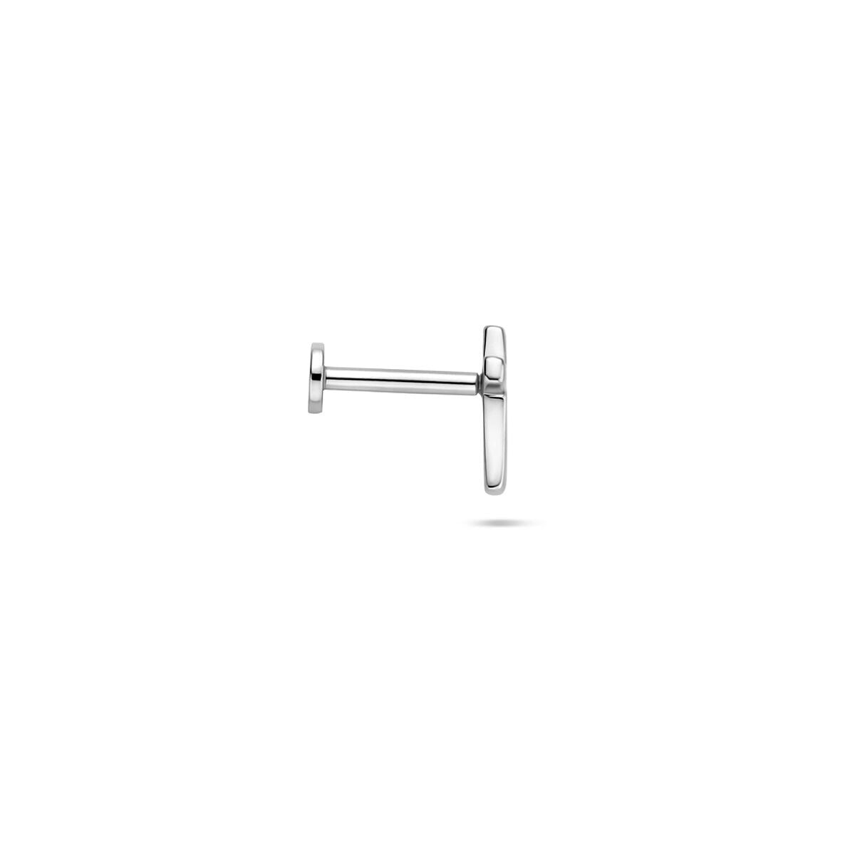 Silbernes Kreuz Piercing mit flacher Rückseite – rhodiniertes 925er Silber