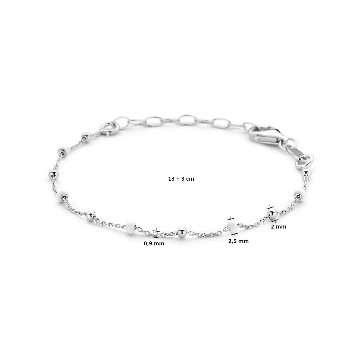 Rhodiniertes Kinderarmband aus Silber mit weißen Emaille-Kügelchen