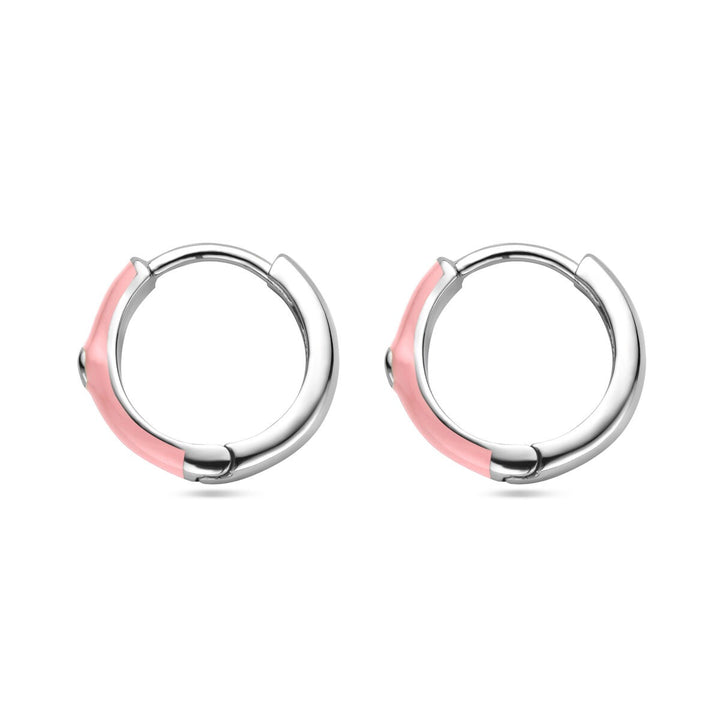 Ohrhänger aus Zirkonia und rosa Emaille, Silber rhodiniert