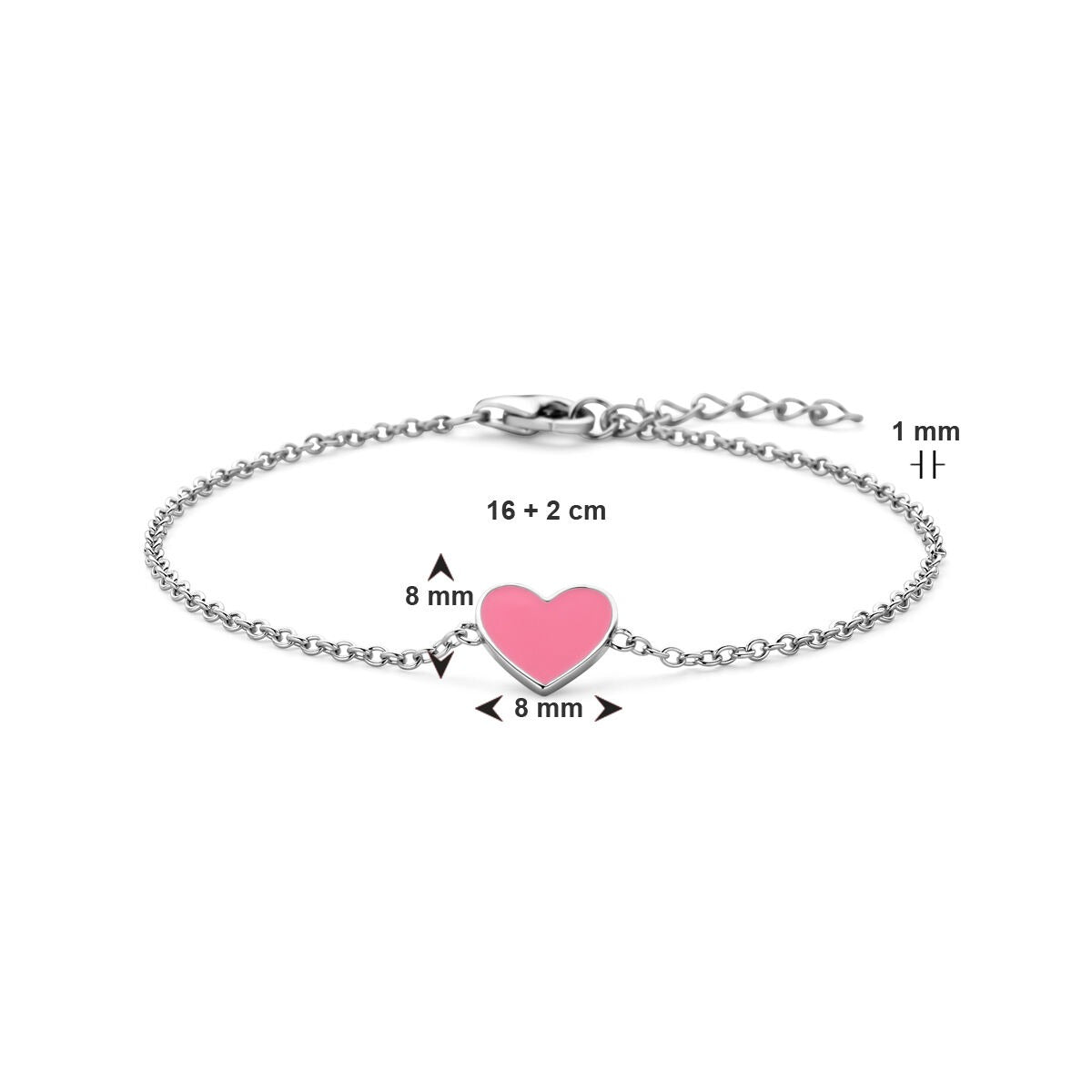 Silberarmband mit Herz und rosa Emaille – rhodiniertes 925er Silber