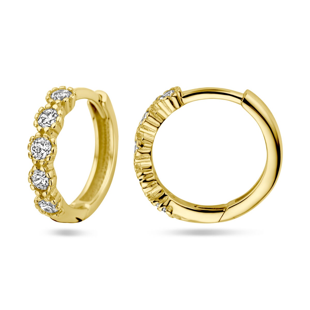14 Karat Gold Damen Klappcreolen mit Zirkonia – 13 mm