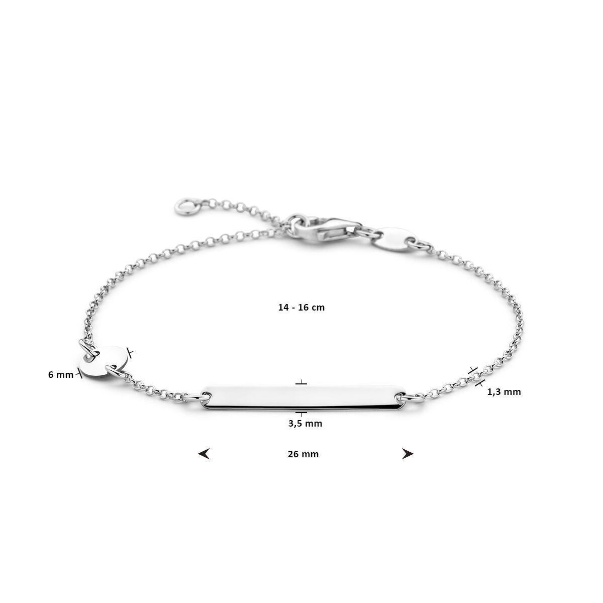 Rhodiniertes Kinder-Gravurarmband aus Silber mit Kreis