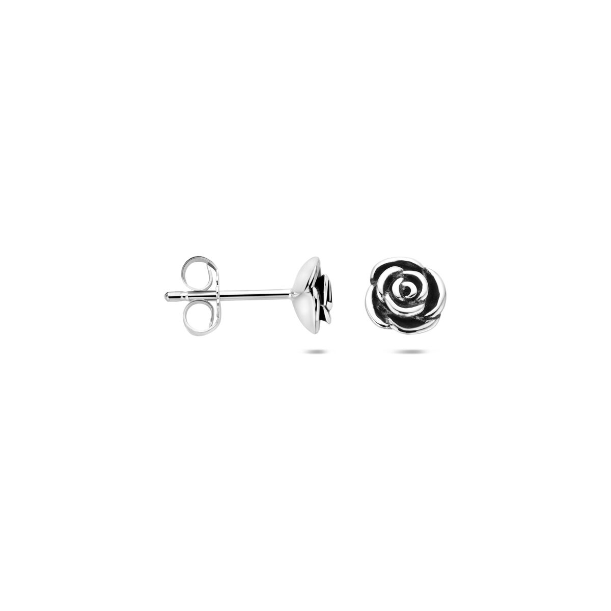 Silberohrstecker mit Rose – oxidiertes Blumenmotiv