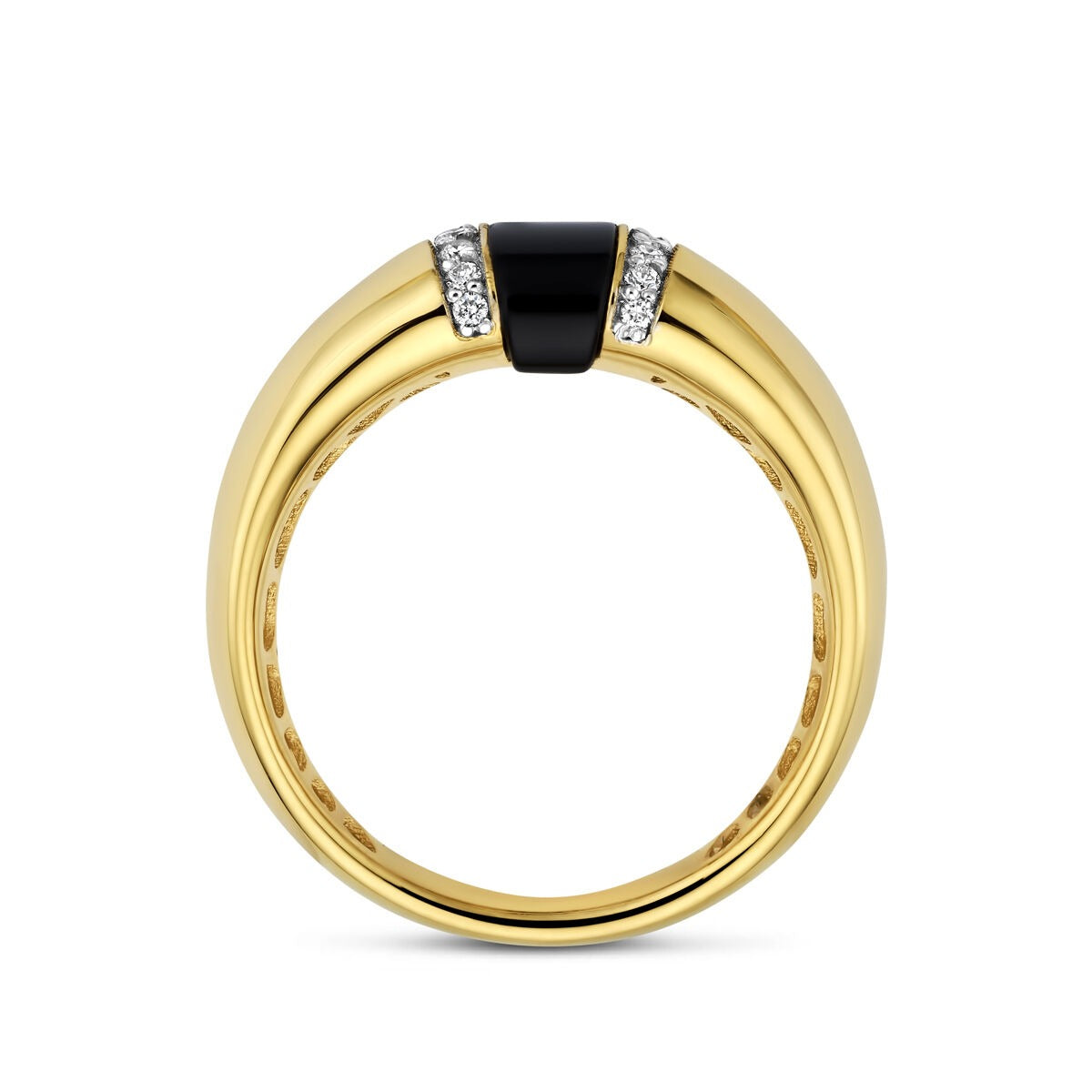 14 Karat Gelbgold Damenring mit Onyx und Diamant – 6,5 mm breit