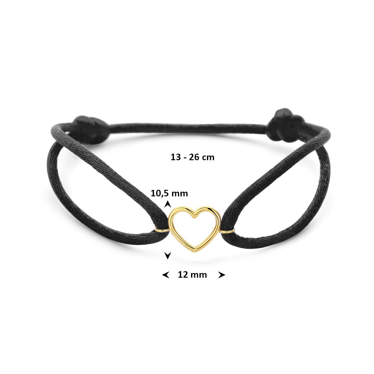 Satin-Damenarmband mit 14-Karat-Gelbgoldherz – Liebesgeschenk in Schwarz und Gold