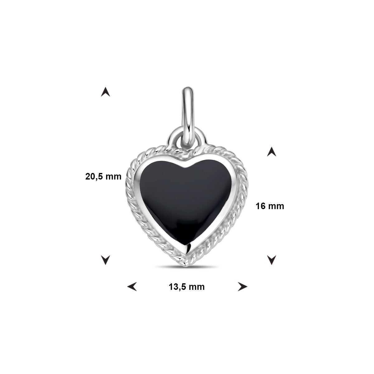 Rhodinierter Silberanhänger mit Onyx – Herzform 20.5mm