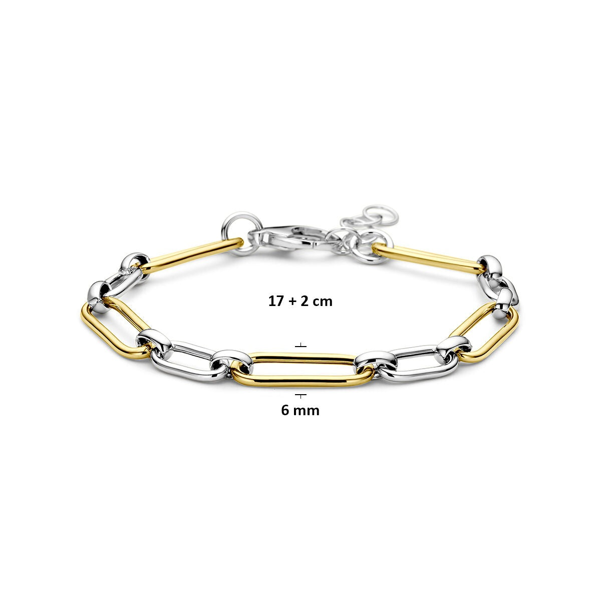 Verguld en gerhodineerd 925 zilveren paperclip armband
