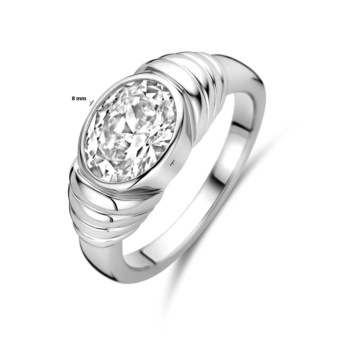 Damenring aus Silber mit ovalem Zirkonia – rhodiniertes 925er Silber, 8 mm breit