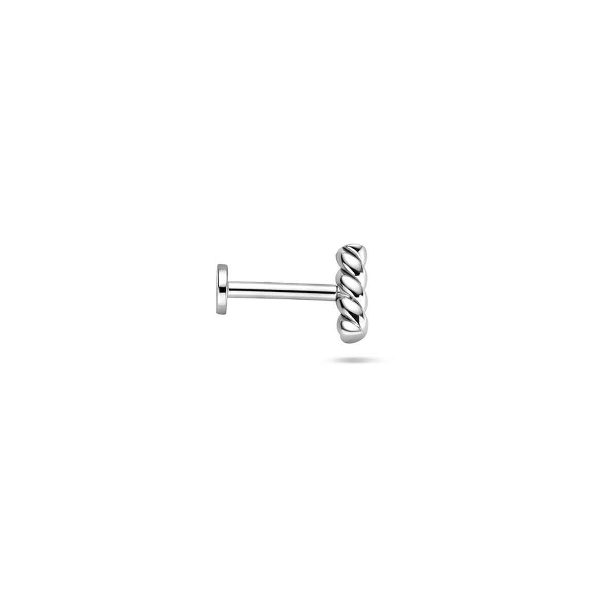 Rhodinierter Flat-Back-Ohrring aus Silber in verdrehter Stabform