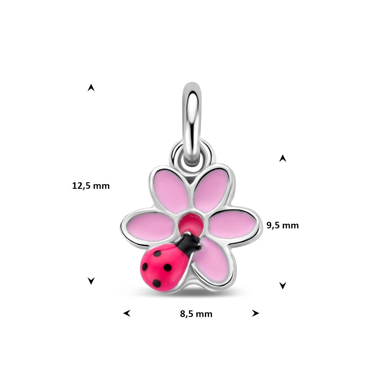 Rhodinierter 925er Silber Kinderanhänger Blume und Marienkäfer