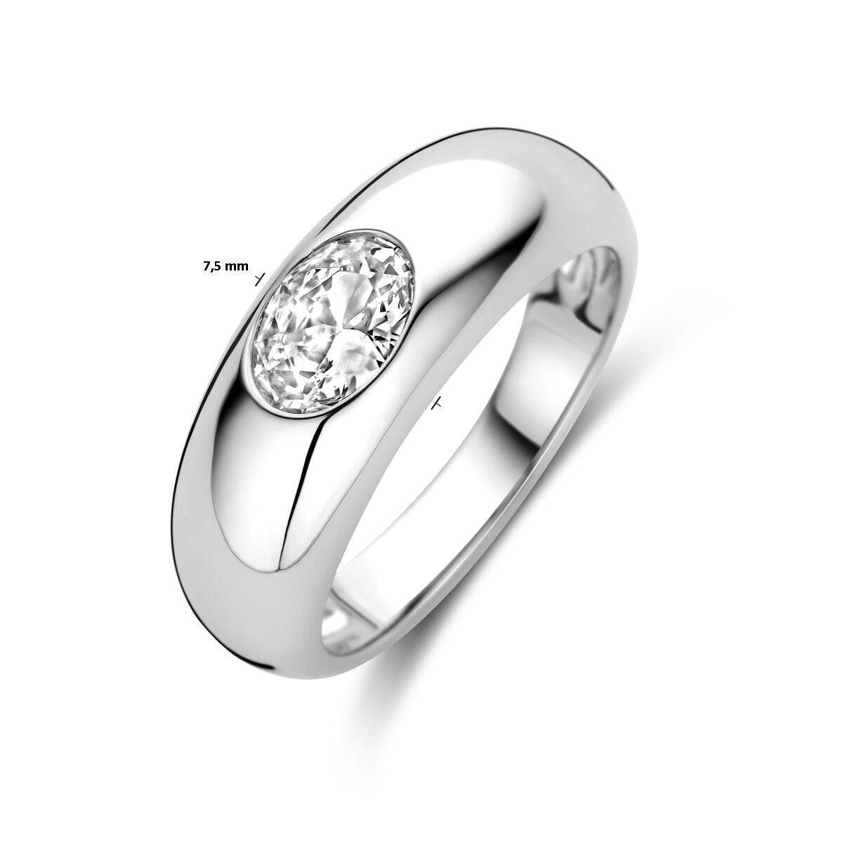 Silberring mit ovalem Zirkonia – rhodiniertes 925er Silber, 7,5 mm breit