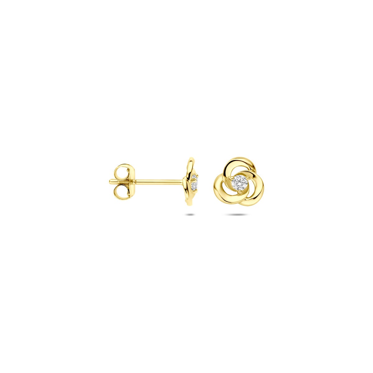 Gelbgold-Ohrstecker mit Zirkonia – 14 Karat, Solitärfassung