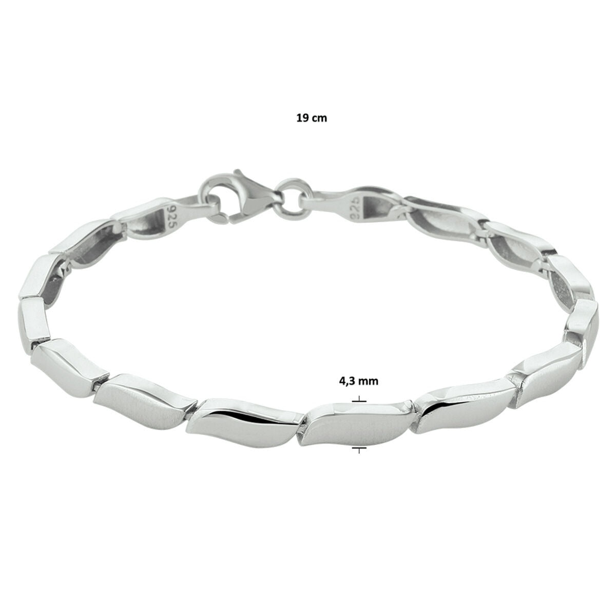 Silberarmband mit polierter/matter Oberfläche – rhodiniert 925