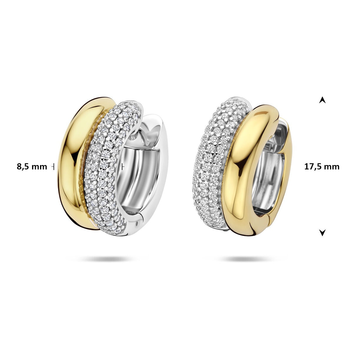 Vergoldete silberne Ohrringe Damen mit Zirkonia – Bicolor Klappcreolen 17.5 mm