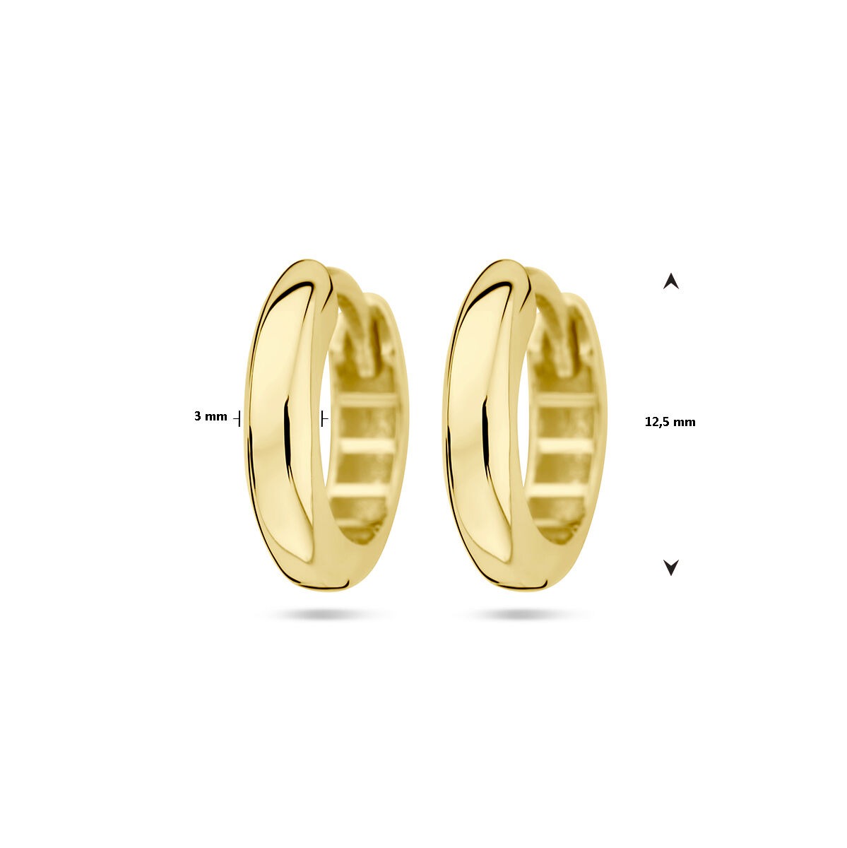 Goldohrringe – 9 Karat Gelbgold, 12,5 mm mit Scharnierverschluss