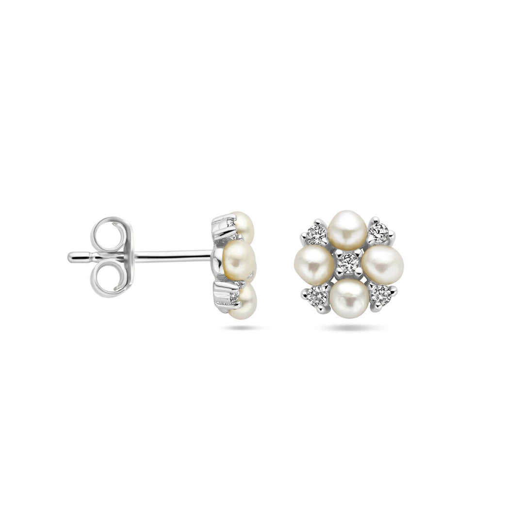 Ohrstecker Perle und Zirkonia Silber rhodiniert